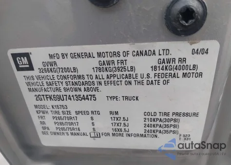 2004 GMC Sierra 1500 Denali from USA, damaged, VIN 2GTFK69U741354475